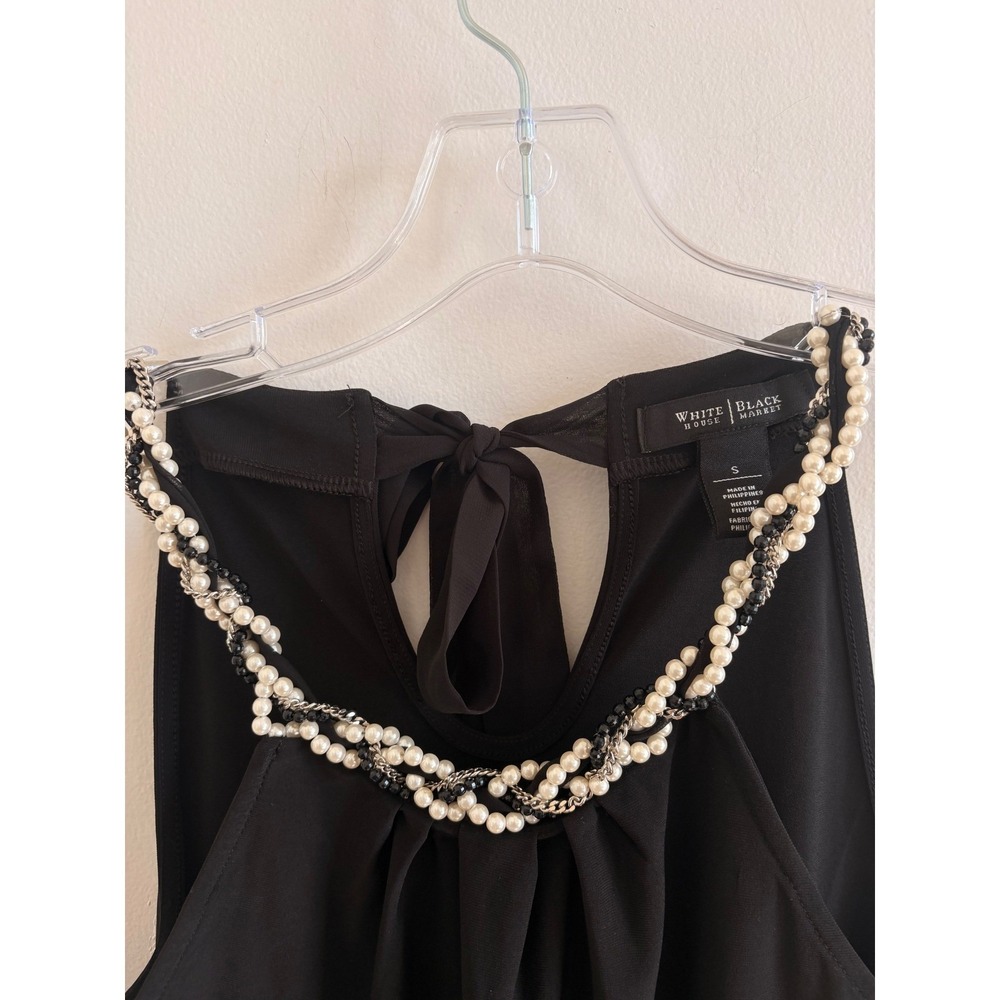 White House Black Market Black‎ Pearl Chain Halter Neck Tie Back Top Small - Picture 4 of 6